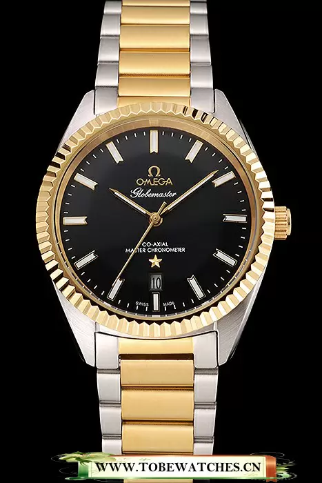 Omega Globemaster Black Dial Stainless Steel Case Gold Bezel Two Tone Bracelet En122452