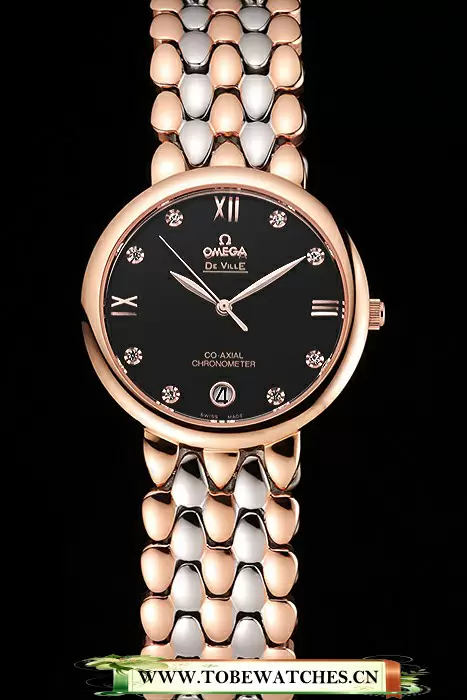 Omega De Ville Prestige Dark Grey Dial With Diamonds Rose Gold Case Two Tone Bracelet En123342