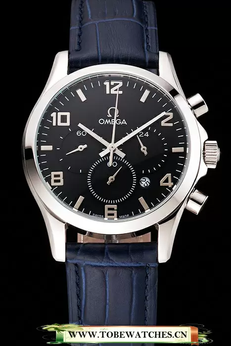 Omega Chronograph Black Dial Stainless Steel Case Blue Leather Strap En123353