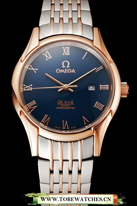 Omega De Ville Blue Dial Rose Gold Case Two Tone Bracelet En123888