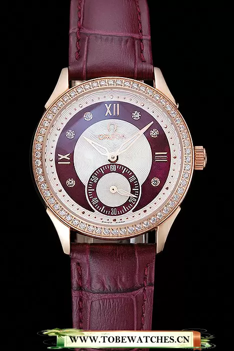 Omega DeVille Prestige Dark Red Dial Gold Diamond Case Dark Red Leather Bracelet En125131