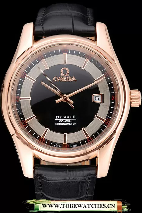 Omega DeVille Black Crocodile Leather Bracelet Black Dial Watch En74482