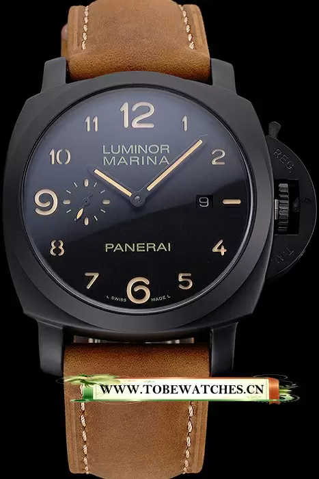 Panerai Luminor Marina 1950 Black Dial Matte Black Steel Case Brown Suede Leather Strap En121404