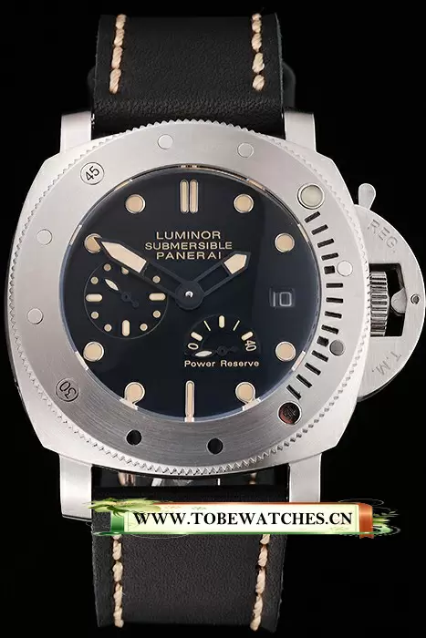Panerai Luminor Submersible Black Dial Stainless Steel Case Black Leather Strap En122052