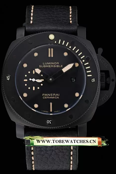 Panerai Luminor Submersible Black Dial Black Case Black Leather Strap En122054