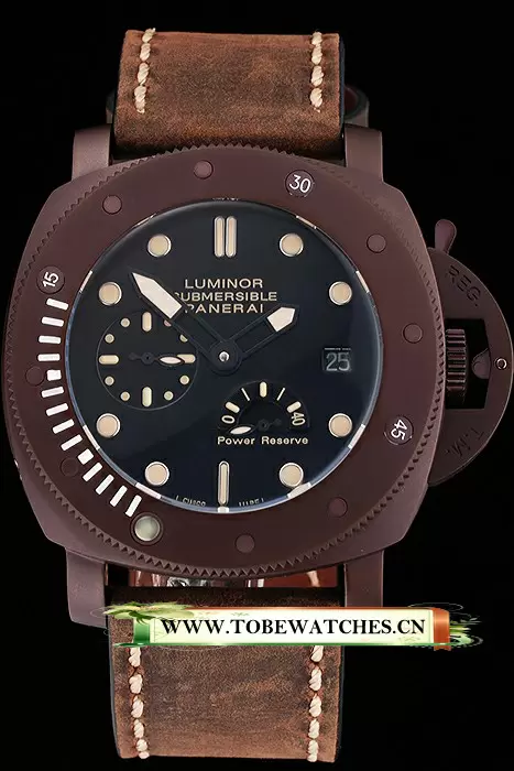 Panerai Luminor Submersible Black Dial Brown Case Brown Leather Strap En122055