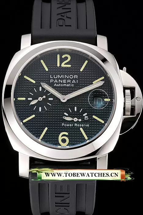 Panerai Luminor Power Reserve Black Hobnail Pattern Dial Stainless Stel Case Black Rubber Strap En122226