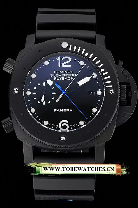 Panerai Luminor Submersible Flyback Date Black Dial Black Ionized Case Black Rubber Strap En122227