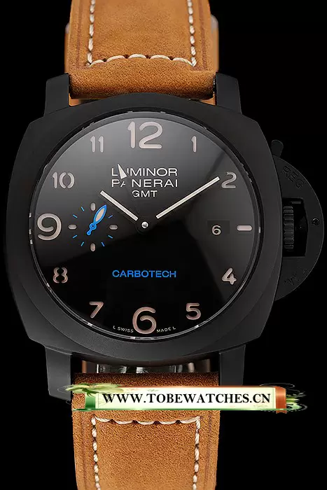 Panerai Luminor GMT Carbotech Black Dial Black Case Brown Leather Strap En123411
