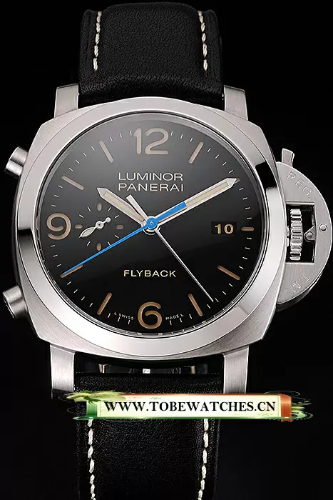 Panerai Luminor Flyback Black Dial Stainless Steel Case Black Leather Strap En123416
