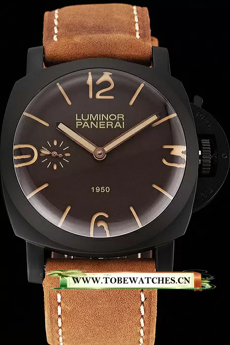 Panerai Luminor 1950 Brown Dial Black PVD Case Brown Suede Leather Strap En123953