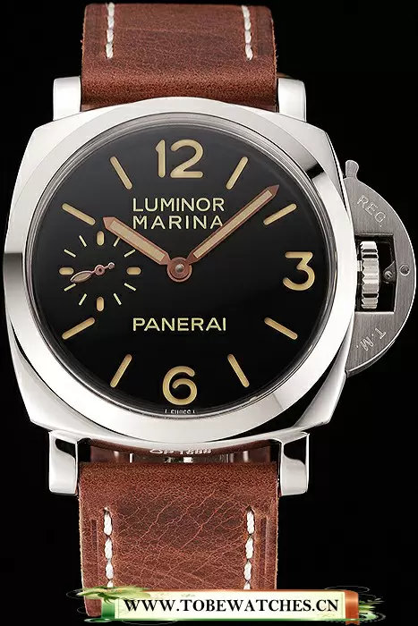 Panerai Luminor Marina Black Dial Stainless Steel Case Brown Leather Strap En123957