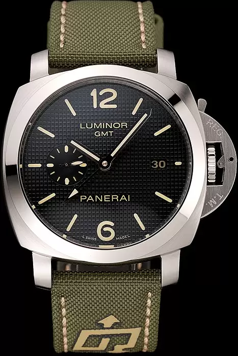 Panerai Luminor 1950 3 Days GMT Silver Case Black Dial Green Bracelet En124470
