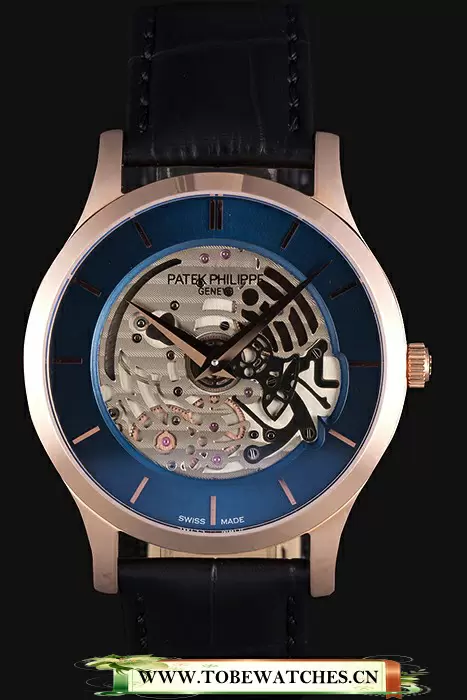 Patek Philippe Complications Blue Dial Black Leather Bracelet En117172