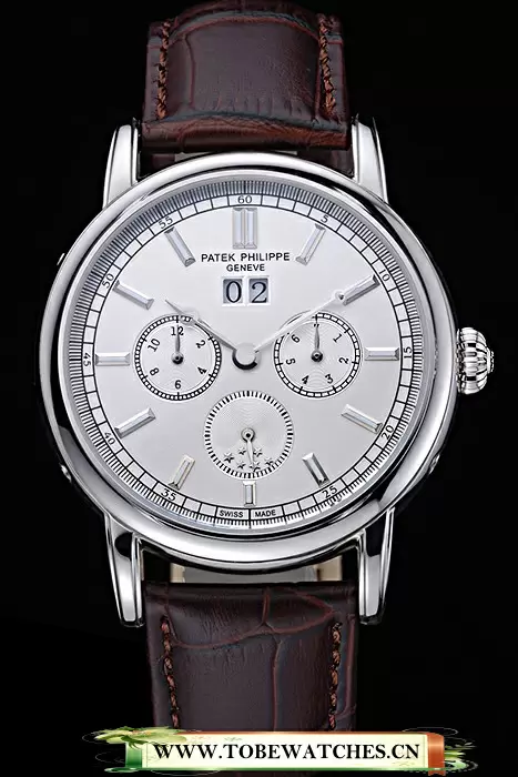 Patek Philippe Geneve Grand Complications White Dial Stainless Steel Bezel Brown Leather Band En118602