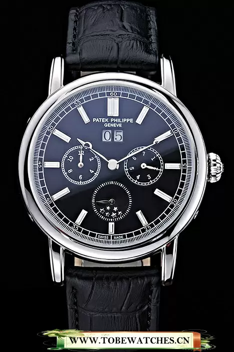 Patek Philippe Geneve Grand Complications Black Dial Stainless Steel Bezel Black Leather Band En118604