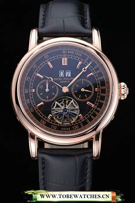 Patek Philippe Geneve Grand Complications Black Dial Tourbillon Rose Gold Bezel Black Band En118608