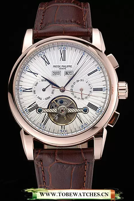 Patek Philippe Grand Complications Gold Case White Dial Roman Numerals Brown Leather Bracelet En118775