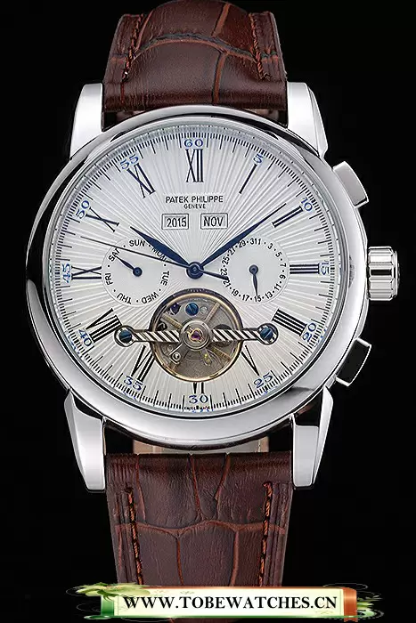 Patek Philippe Grand Complications Stainless Steel Case White Dial Roman Numerals Brown Leather Strap En118776