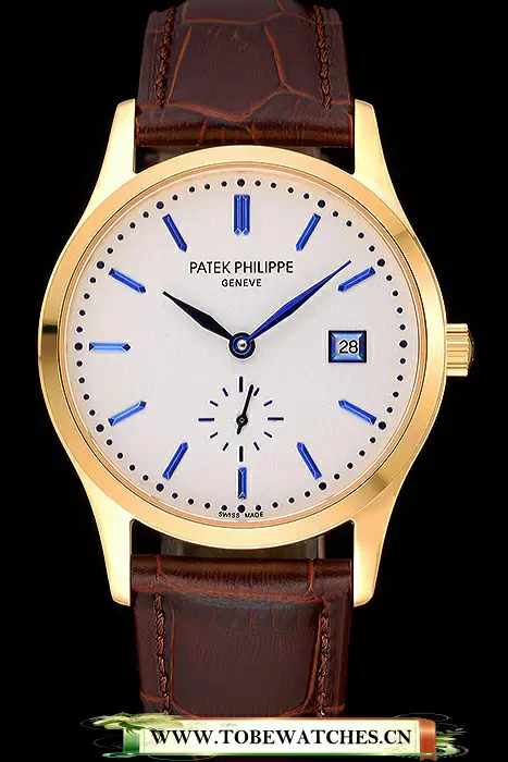 Patek Philippe Calatrava White Dial Gold Case Brown Leather Strap En120811