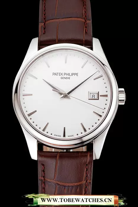 Patek Philippe Calatrava White Dial Stainless Steel Case Brown Leather Strap En121578