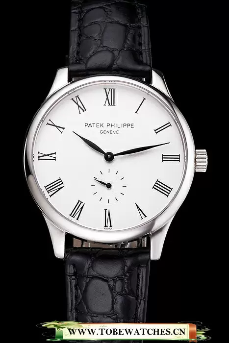 Patek Philippe Calatrava White Dial Stainless Steel Case Black Leather Strap En121934