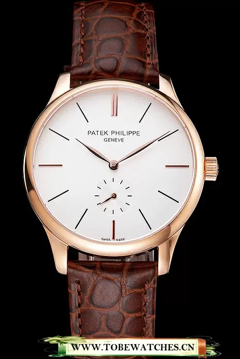 Patek Philippe Calatrava White Dial Rose Gold Case Brown Leather Strap En121938