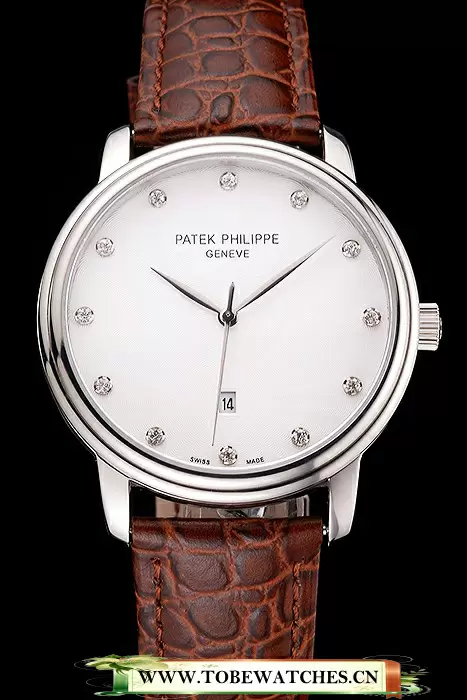 Patek Philippe Calatrava Date White Dial Stainless Steel Case Brown Leather Strap En121949