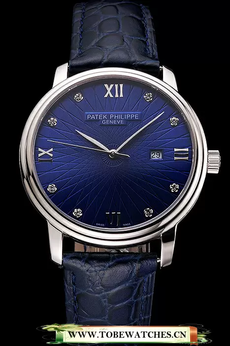 Patek Philippe Calatrava Date Blue Dial Stainless Steel Case Blue Leather Strap En121950
