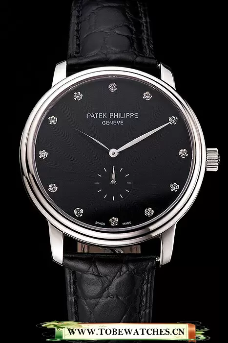 Patek Philippe Calatrava Black Dial Stainless Steel Case Black Leather Strap En121952