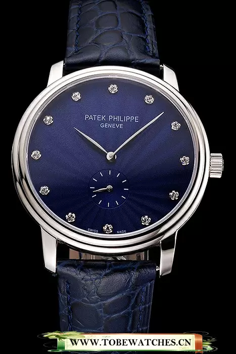 Patek Philippe Calatrava Blue Guilloche Dial Stainless Steel Case Blue Leather Strap En121955
