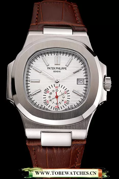 Patek Philippe Nautilus White Dial Stainless Steel Case Brown Leather Strap En121965