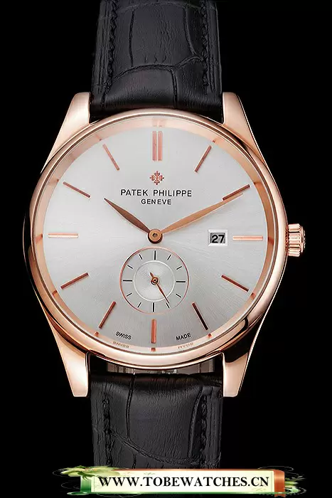Patek Philippe Calatrava Date White Dial Rose Gold Case Black Leather Strap En122628