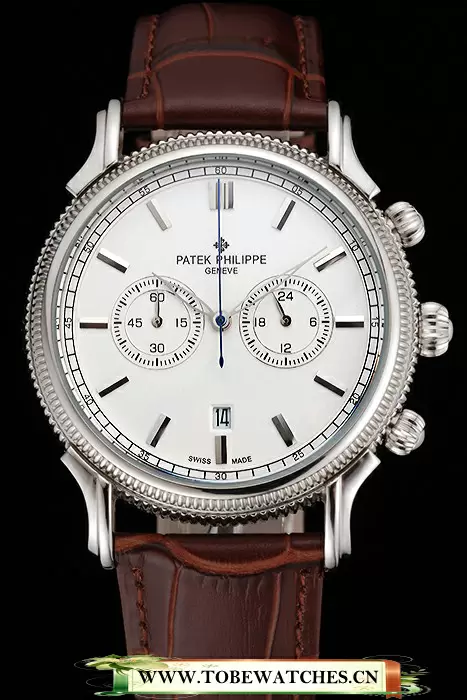 Patek Philippe Chronograph White Dial Stainless Steel Case Brown Leather Strap En122954