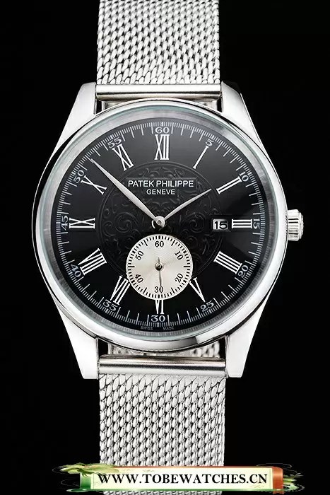 Patek Philippe Calatrava Small Seconds Black Engraved Dial Stainless Steel Case And Bracelet En122968