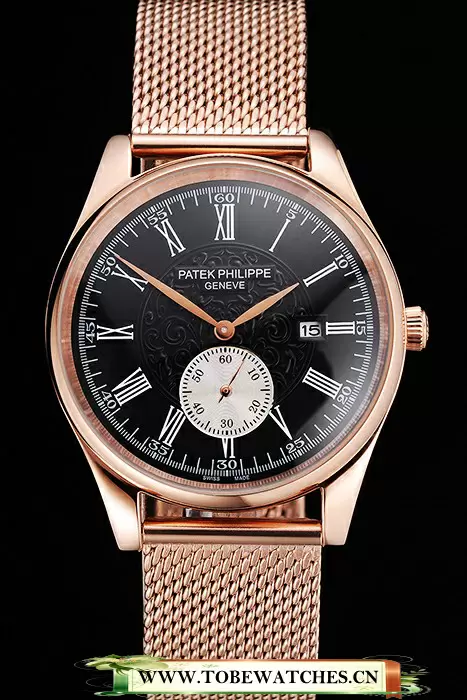Patek Philippe Calatrava Small Seconds Black Engraved Dial Rose Gold Case And Bracelet En122972