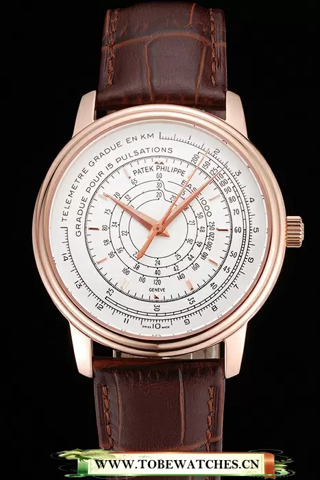 Patek Philippe Multi Scale White Dial Rose Gold Case Brown Leather Strap En122982