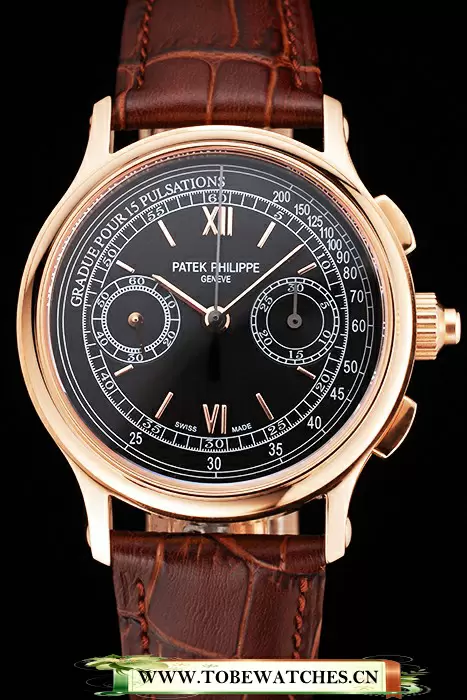 Patek Philippe 5170J Black Dial Rose Gold Case Brown Leather Strap En122992