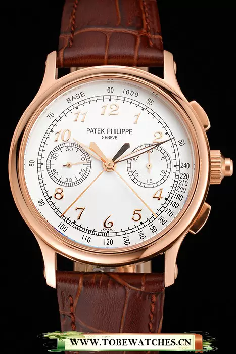 Patek Philippe Split Seconds White Dial Rose Gold Case Brown Leather Strap En122994
