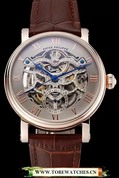 Patek Philippe Grand Complications Gray Skeleton Dial Rose Gold Case Brown Leather Strap En123912