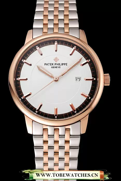 Patek Philippe Calatrava White Dial Rose Gold Case Two Tone Bracelet En123936
