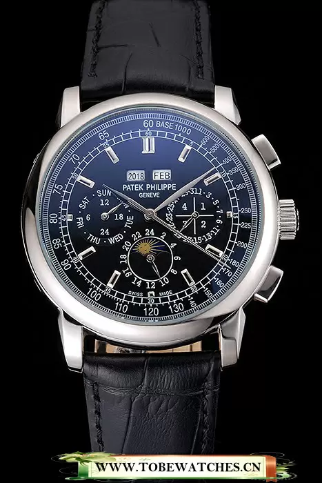 Patek Philippe Grand Complications Black Dial Black Leather Bracelet En59092