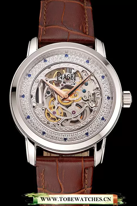 Piaget Altiplano Skeleton Dial With Diamonds Stainless Steel Case Brown Leather Strap En122778