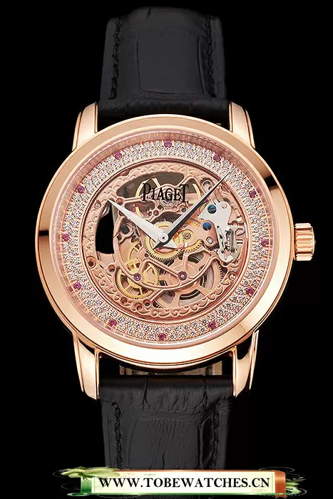 Piaget Altiplano Rose Gold Skeleton Dial With Diamonds Rose Gold Case Black Leather Strap En122781