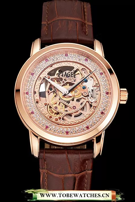 Piaget Altiplano Rose Gold Skeleton Dial With Diamonds Rose Gold Case Brown Leather Strap En122782