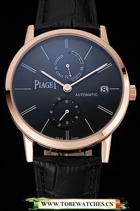 Piaget Altiplano Date Black Dial Rose Gold Case Black Leather Strap En123377