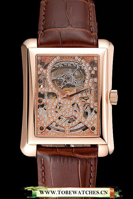 Piaget Emperador Tourbillon Skeleton Rose Gold Case Brown Leather Bracelet En124560