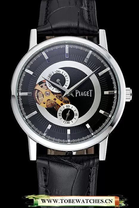 Piaget Altiplano Black Dial Silver Case Black Leather Bracelet En124893