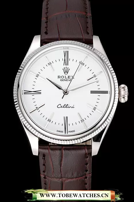 Rolex Cellini White Dial Stainless Steel Case Brown Leather Strap En120982