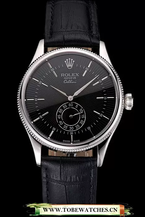 Rolex Cellini Black Dial Stainless Steel Case Black Leather Strap En121593